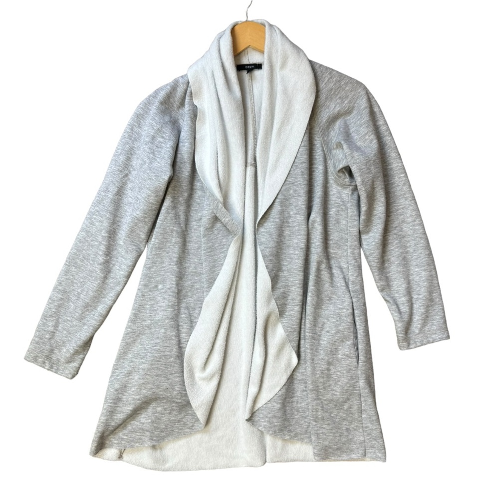 DREW Light Gray Cardigan with White Shawl Collar
